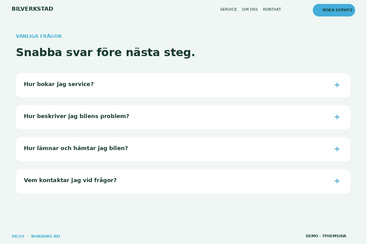Bokning Nu – Vanliga frågor för bilverkstad