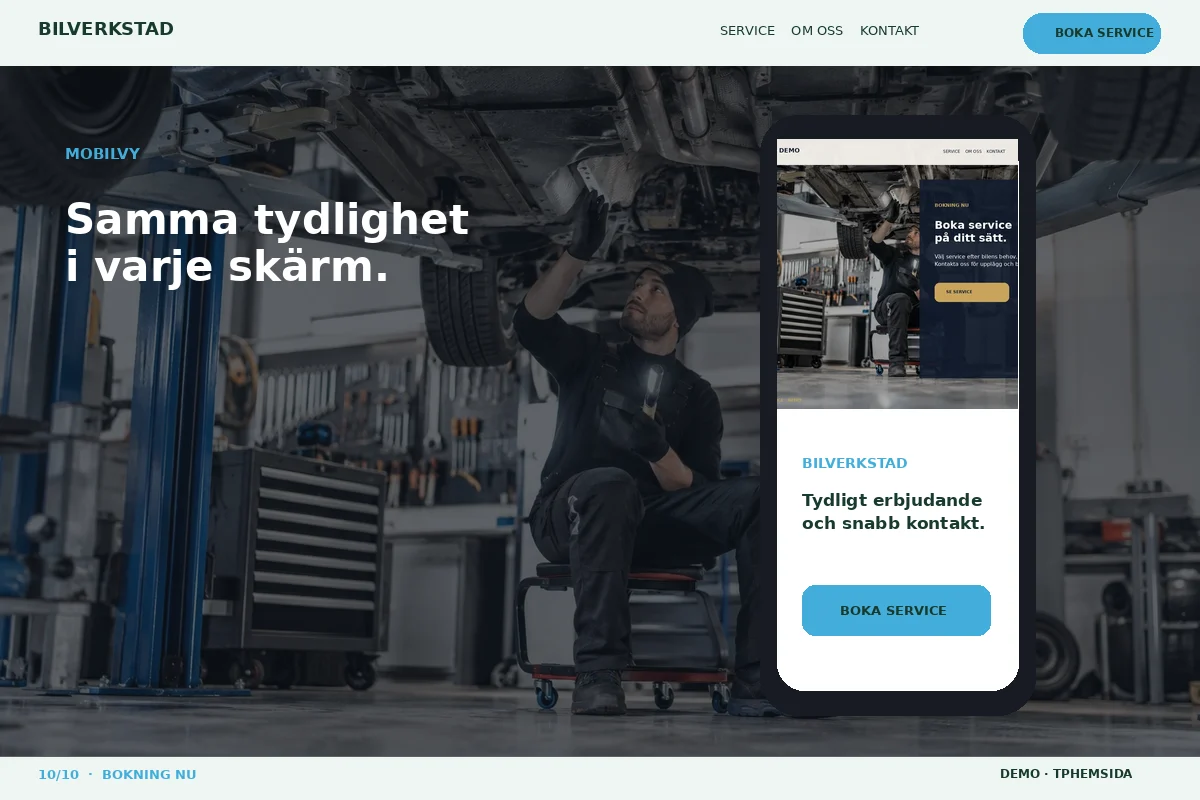 Bokning Nu – Mobilvy för bilverkstad