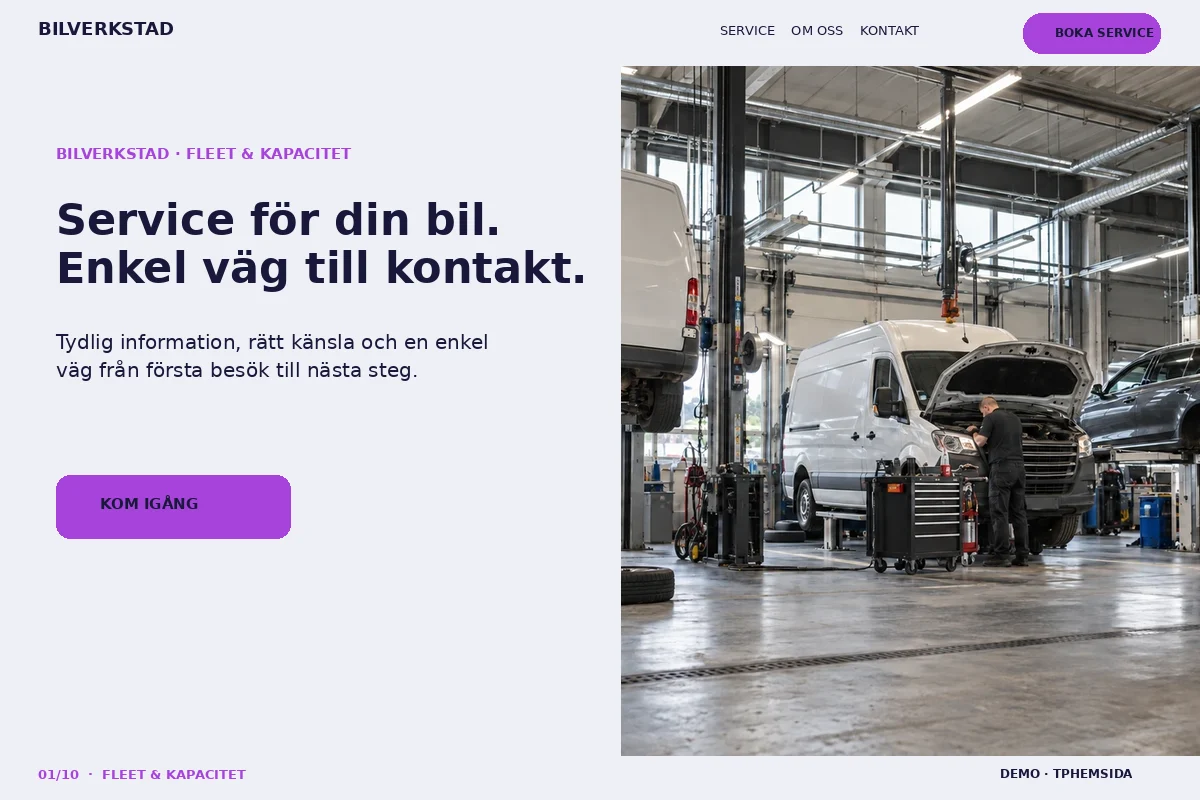 Fleet & Kapacitet – Startsida för bilverkstad