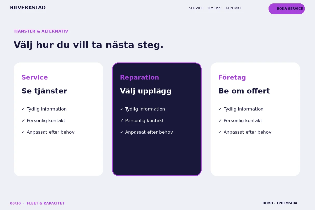 Fleet & Kapacitet – Tjänster & alternativ för bilverkstad