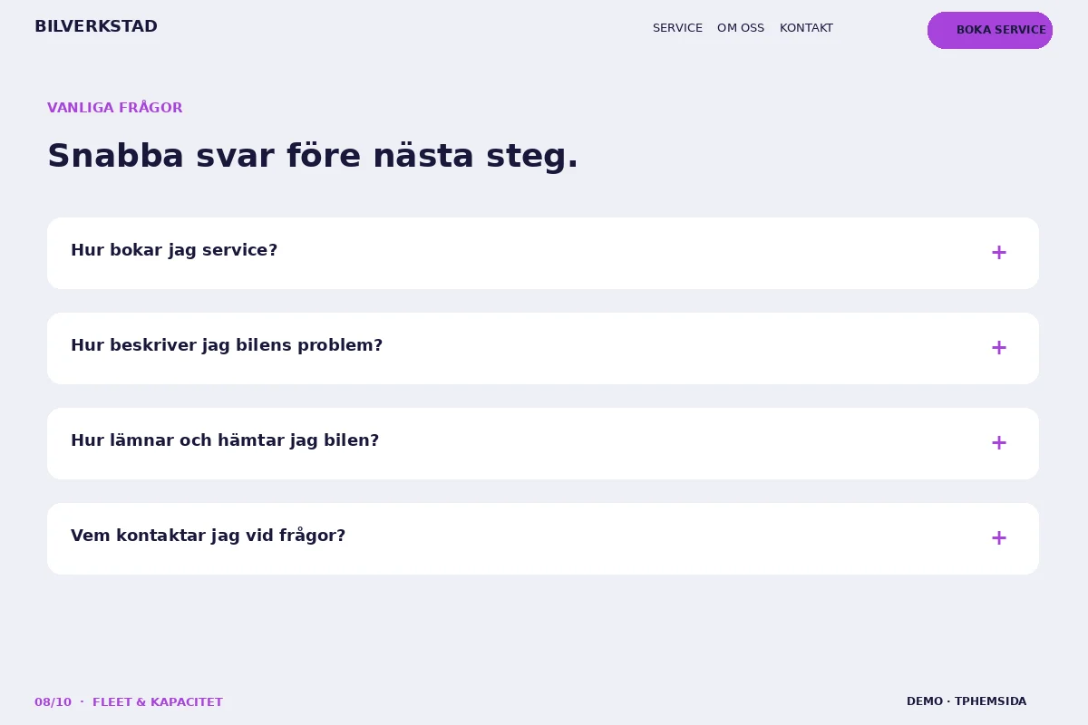 Fleet & Kapacitet – Vanliga frågor för bilverkstad