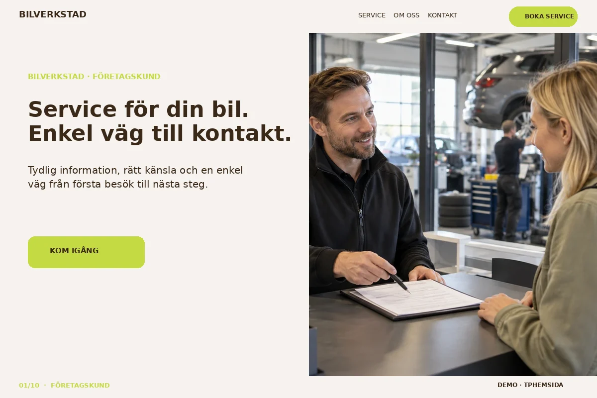 Företagskund – Startsida för bilverkstad