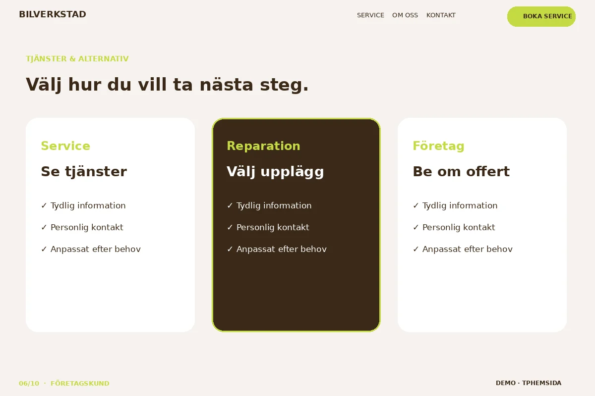 Företagskund – Tjänster & alternativ för bilverkstad