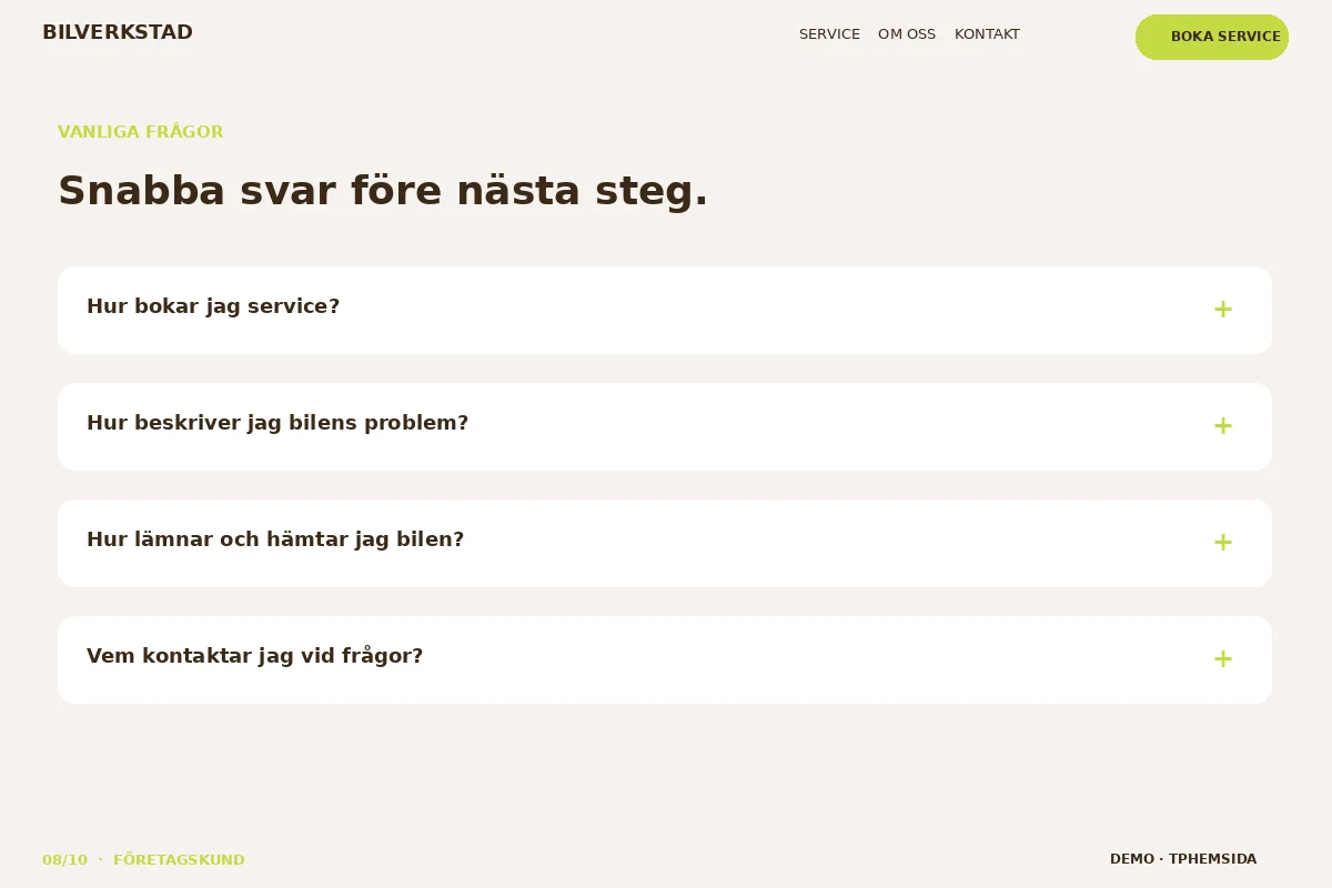 Företagskund – Vanliga frågor för bilverkstad