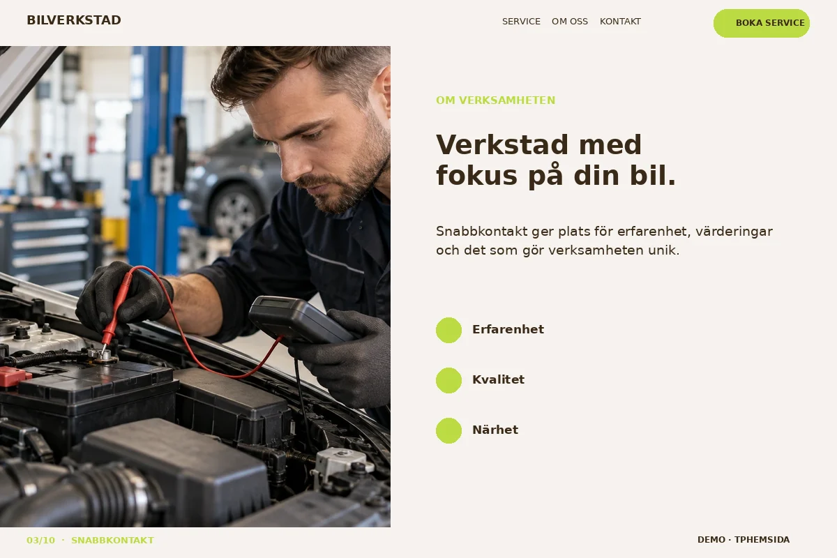 Snabbkontakt – Om företaget för bilverkstad