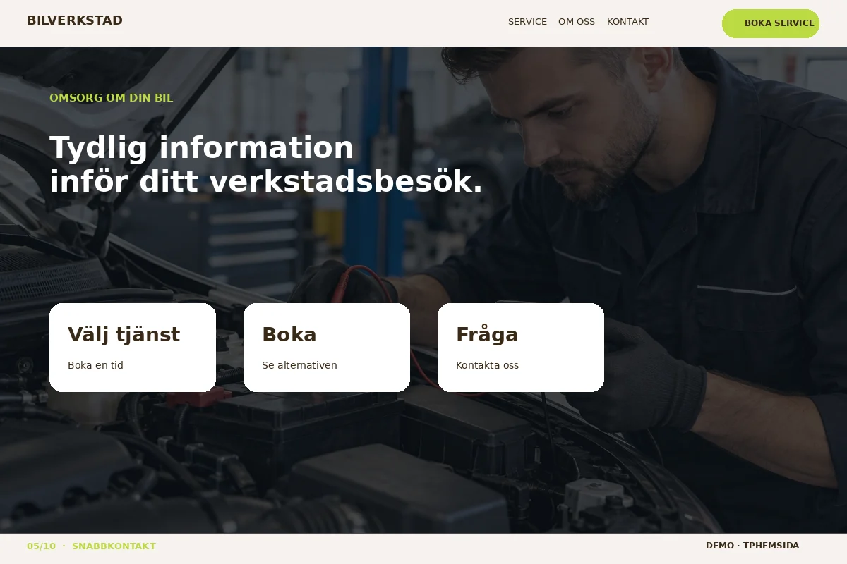 Snabbkontakt – Inför service för bilverkstad