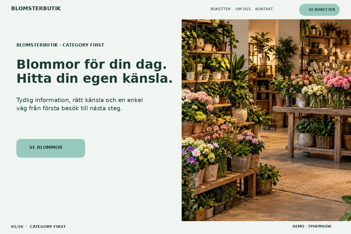 Category First – Startsida för blomsterbutik