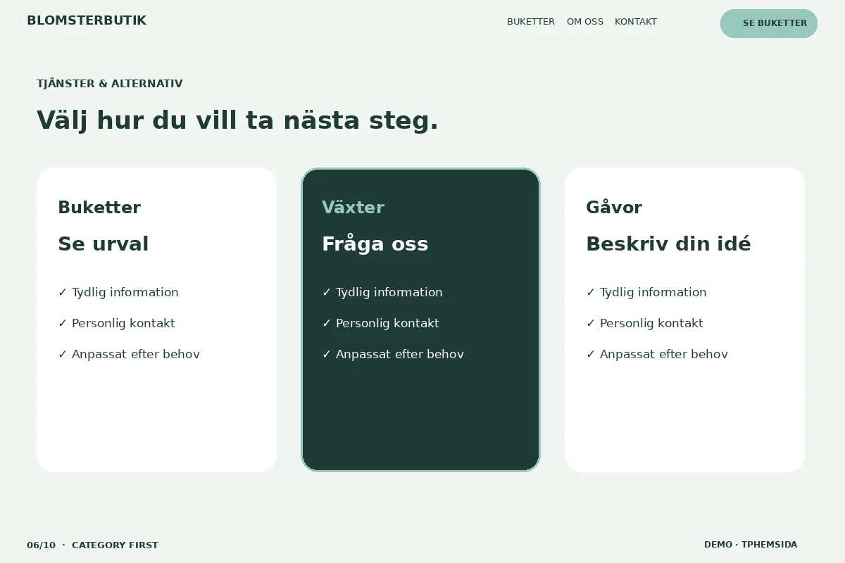 Category First – Välj & fråga för blomsterbutik