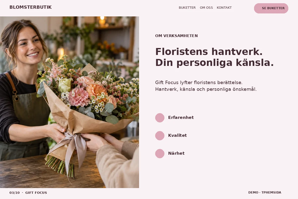 Gift Focus – Om floristen för blomsterbutik
