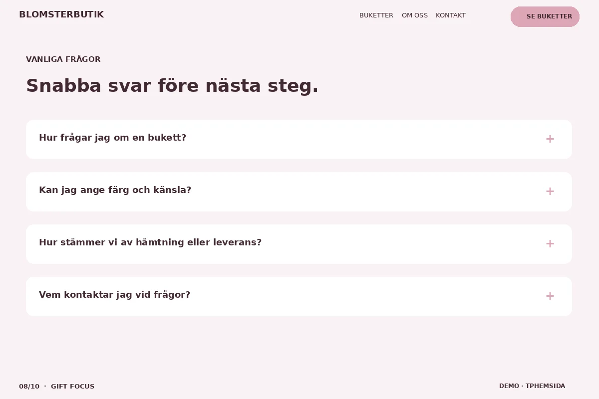 Gift Focus – Vanliga frågor för blomsterbutik