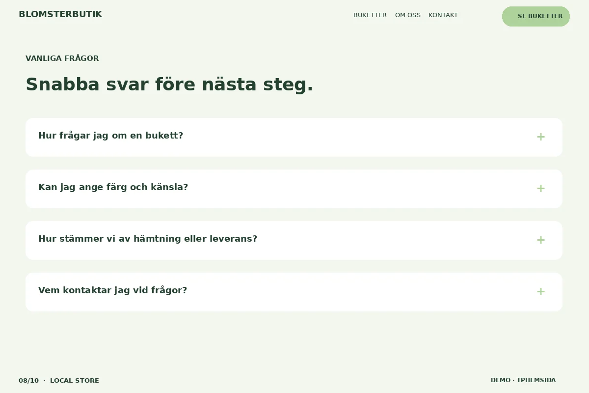 Local Store – Vanliga frågor för blomsterbutik