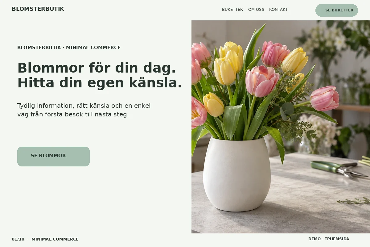 Minimal Commerce – Startsida för blomsterbutik