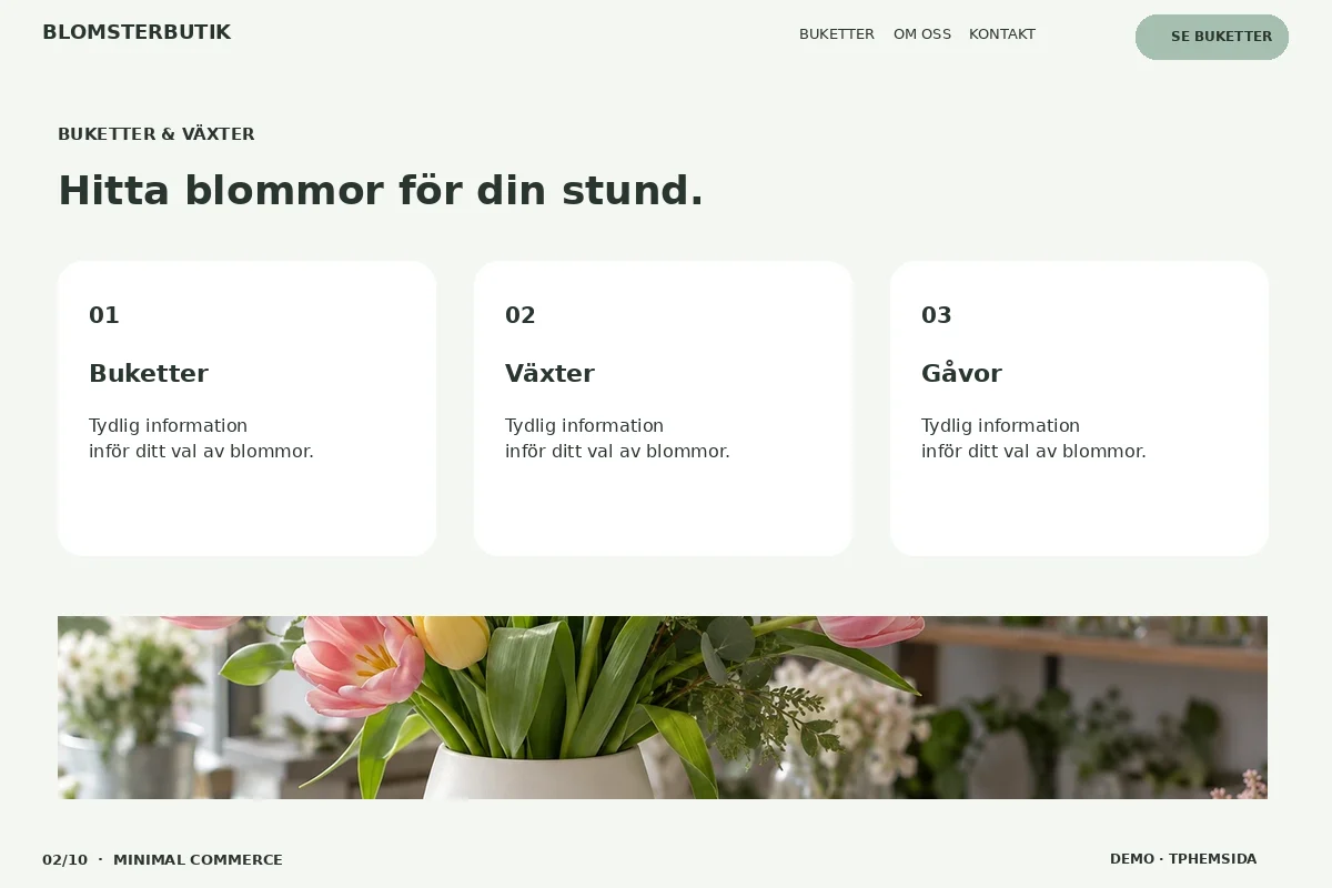 Minimal Commerce – Buketter & växter för blomsterbutik