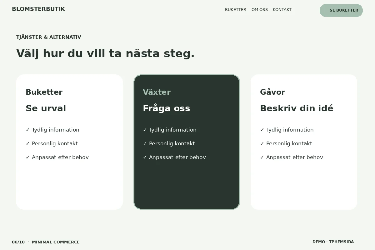 Minimal Commerce – Välj & fråga för blomsterbutik