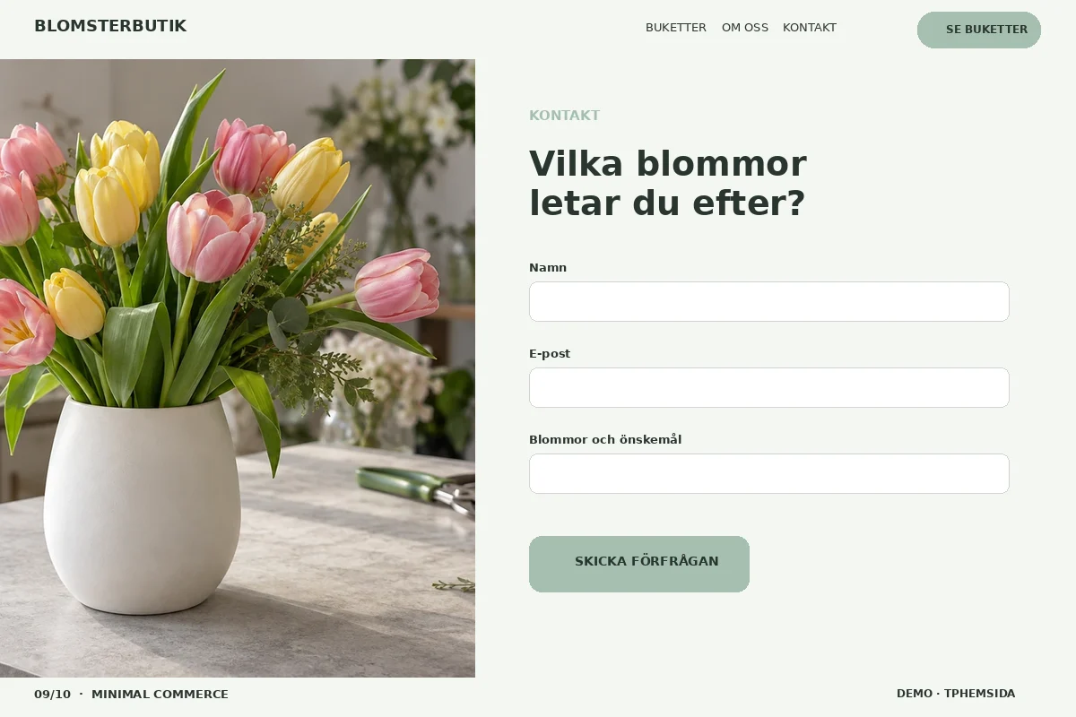 Minimal Commerce – Kontakt för blomsterbutik