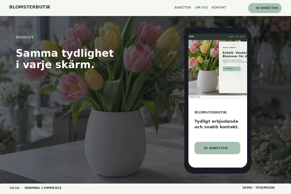 Minimal Commerce – Mobilvy för blomsterbutik