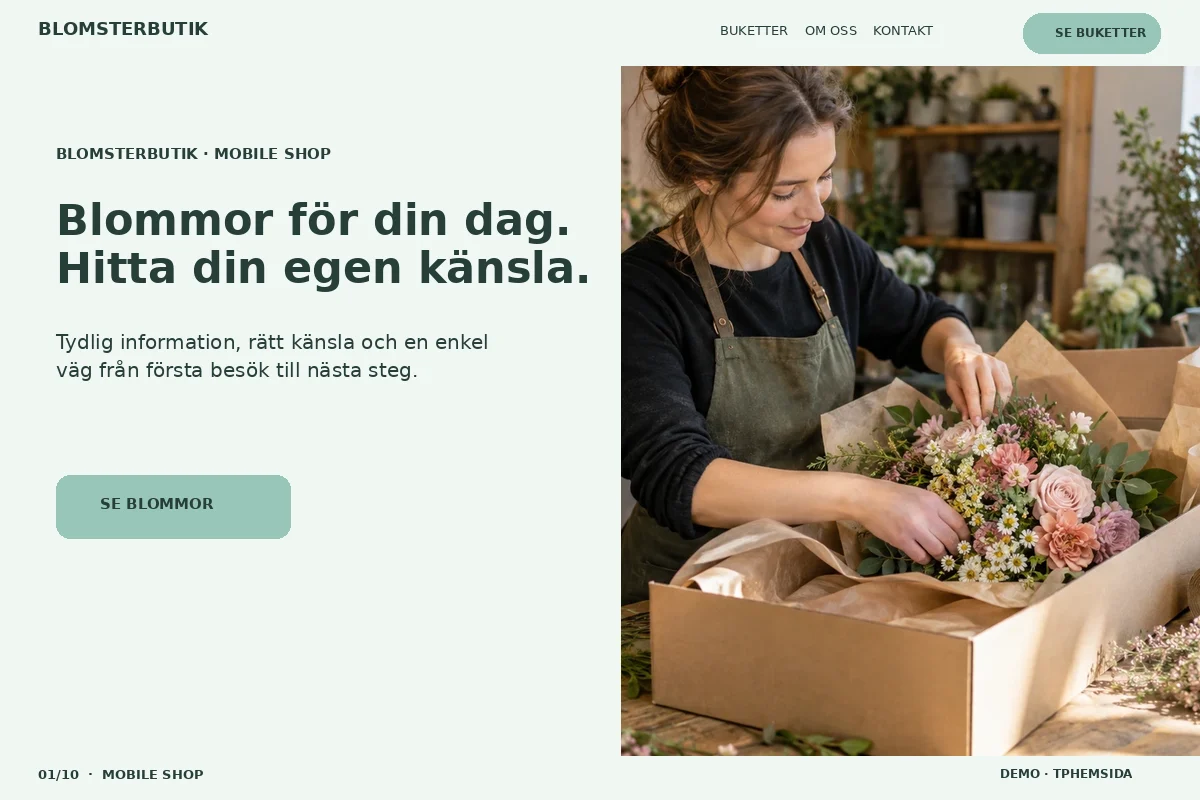 Mobile Shop – Startsida för blomsterbutik