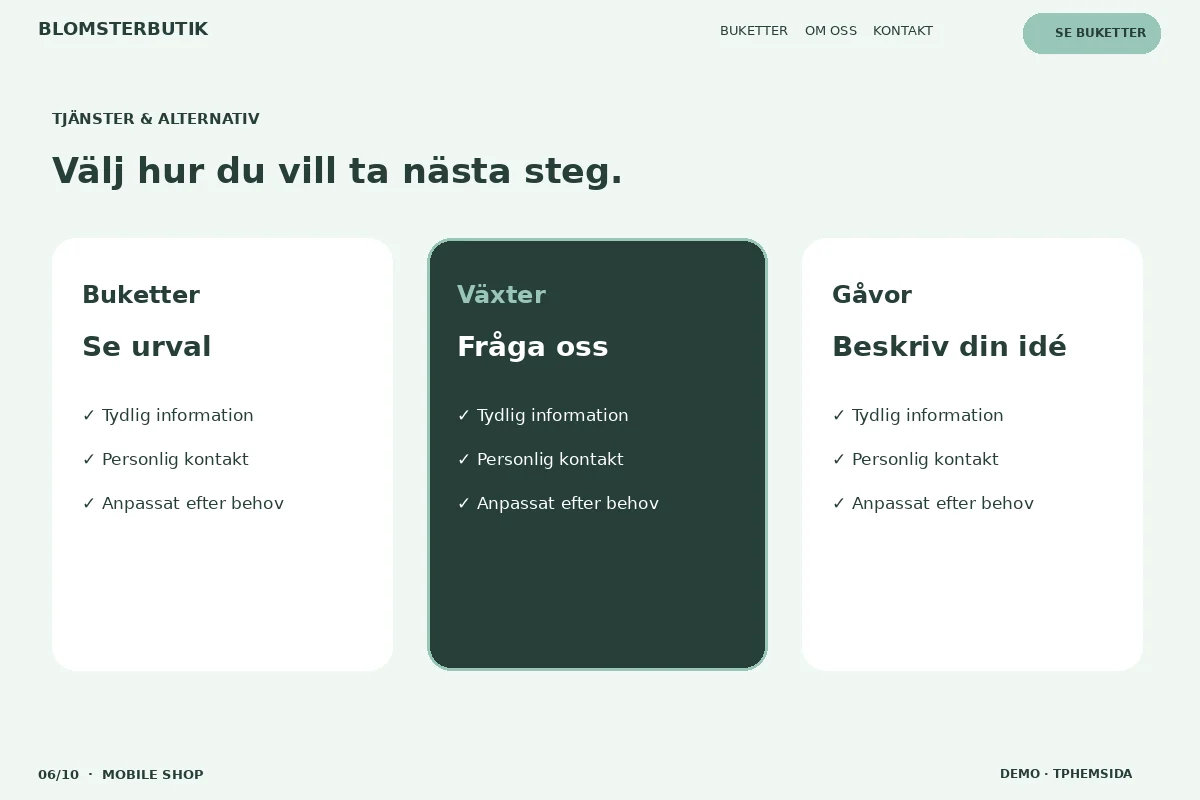 Mobile Shop – Välj & fråga för blomsterbutik