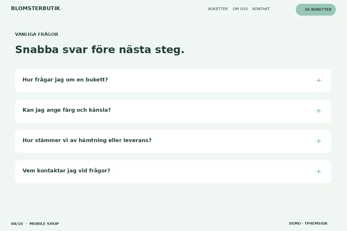 Mobile Shop – Vanliga frågor för blomsterbutik