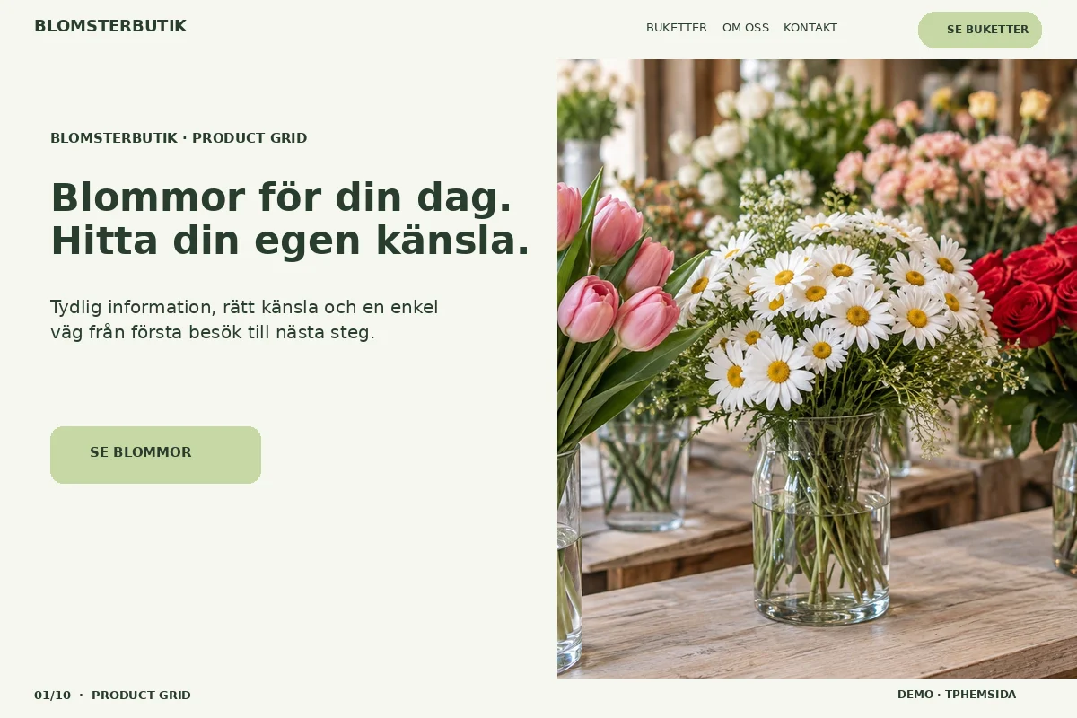 Product Grid – Startsida för blomsterbutik