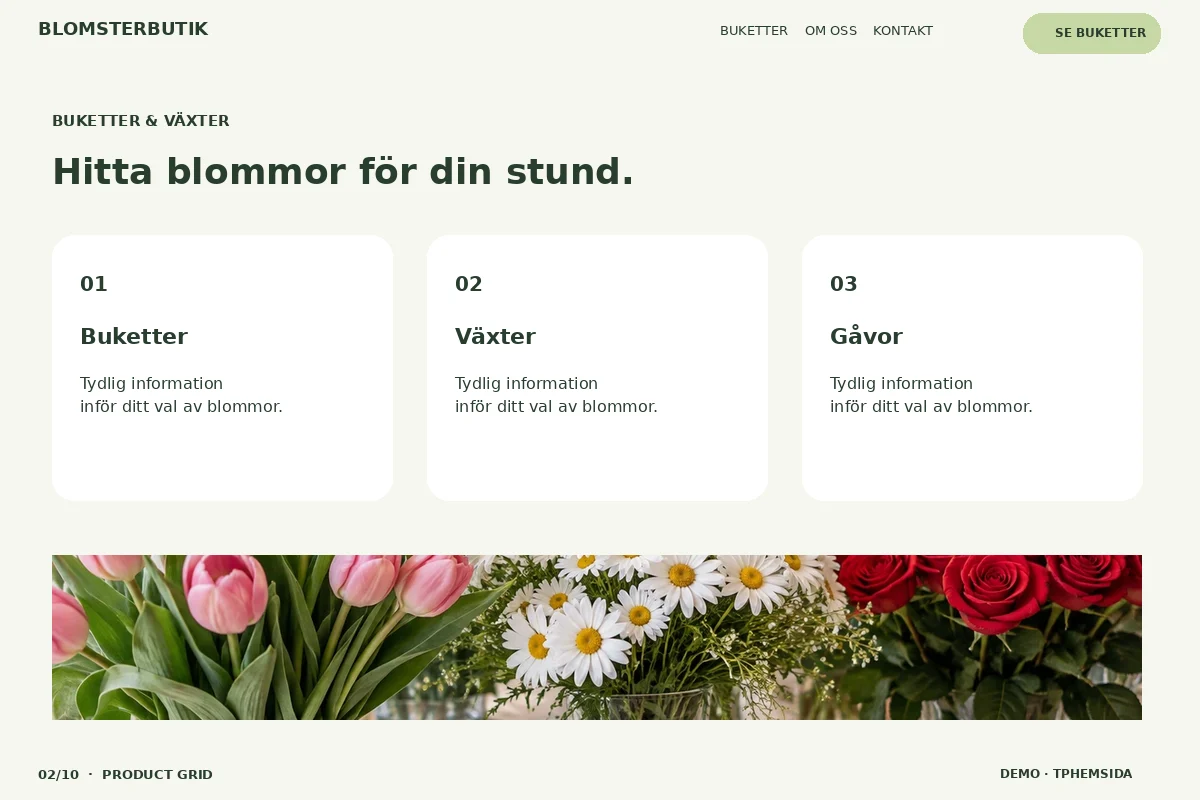 Product Grid – Buketter & växter för blomsterbutik