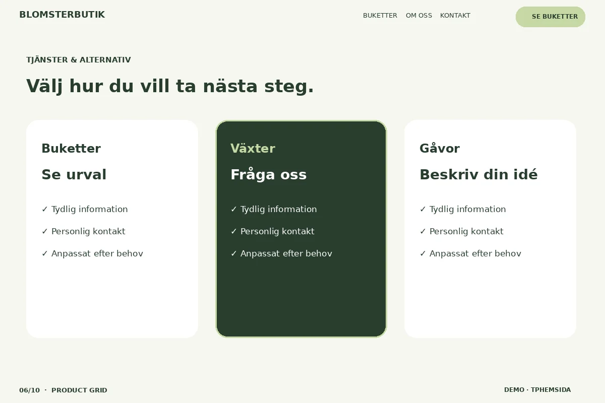 Product Grid – Välj & fråga för blomsterbutik