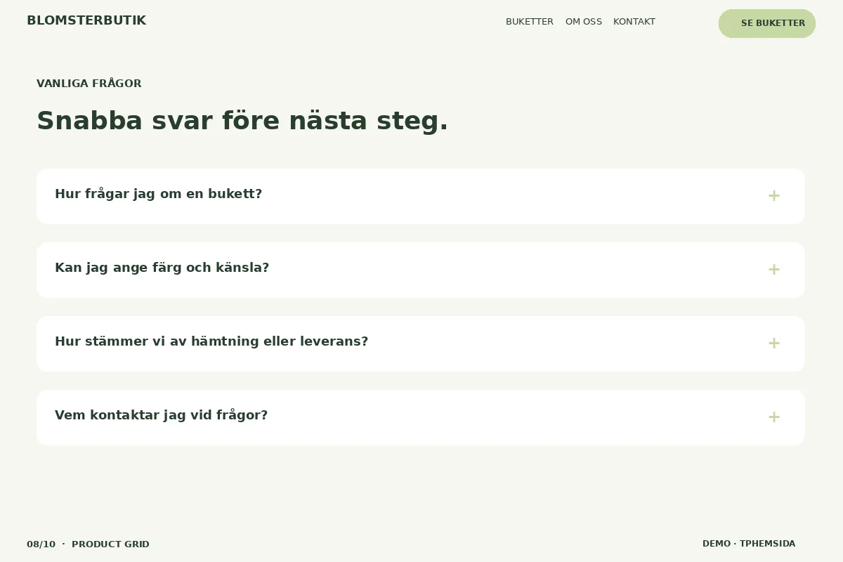 Product Grid – Vanliga frågor för blomsterbutik