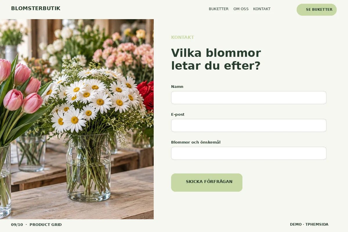 Product Grid – Kontakt för blomsterbutik