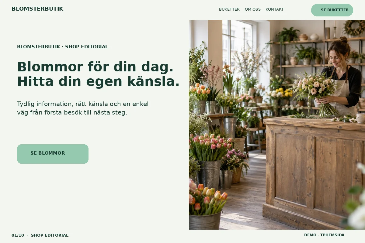Shop Editorial – Startsida för blomsterbutik
