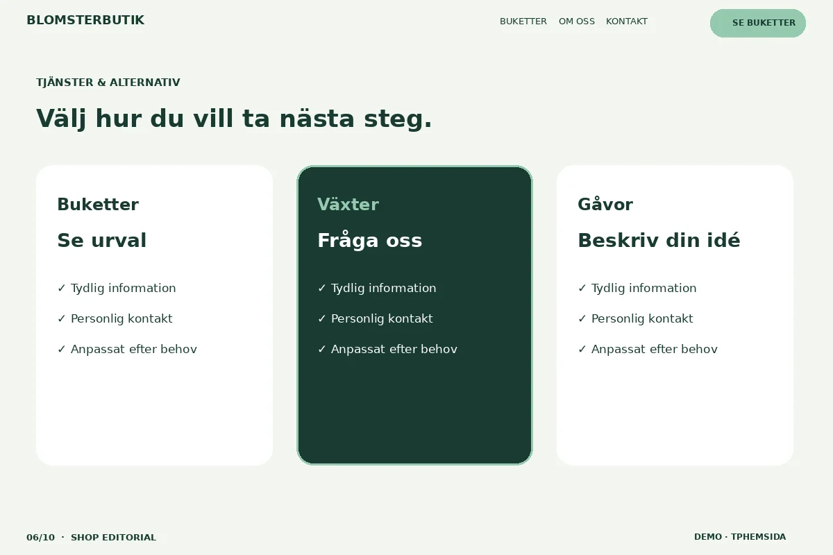 Shop Editorial – Välj & fråga för blomsterbutik