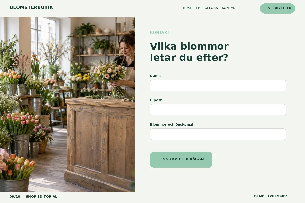 Shop Editorial – Kontakt för blomsterbutik