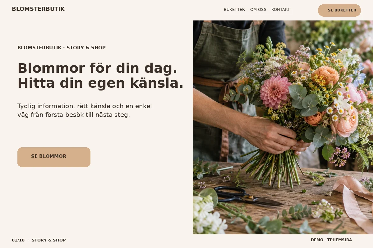 Story & Shop – Startsida för blomsterbutik