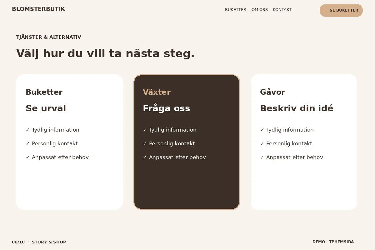 Story & Shop – Välj & fråga för blomsterbutik