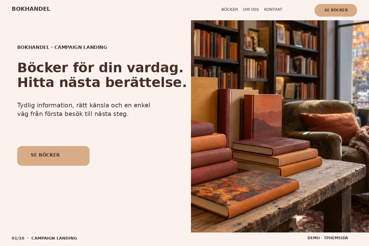 Campaign Landing – Startsida för bokhandel