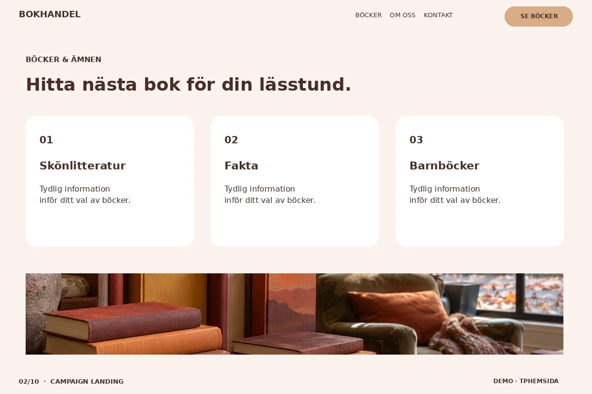 Campaign Landing – Böcker & ämnen för bokhandel