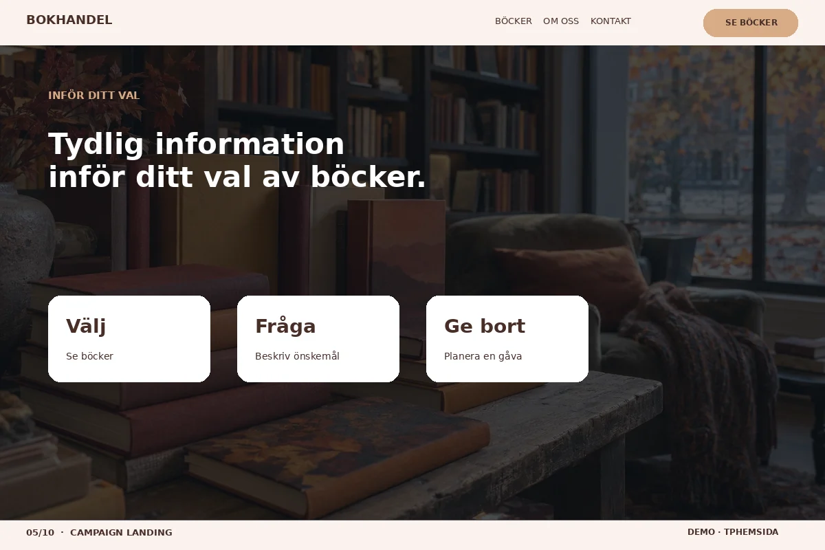 Campaign Landing – Inför ditt val för bokhandel