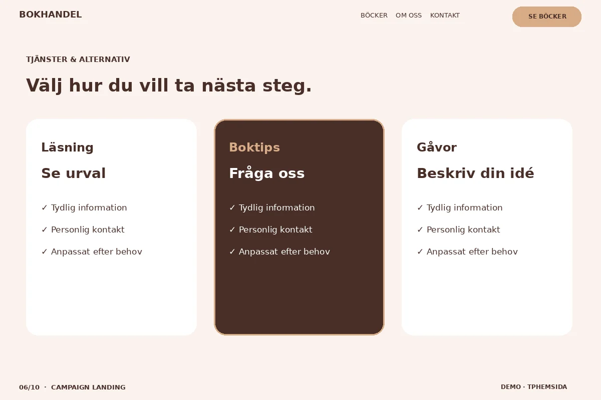 Campaign Landing – Välj & fråga för bokhandel