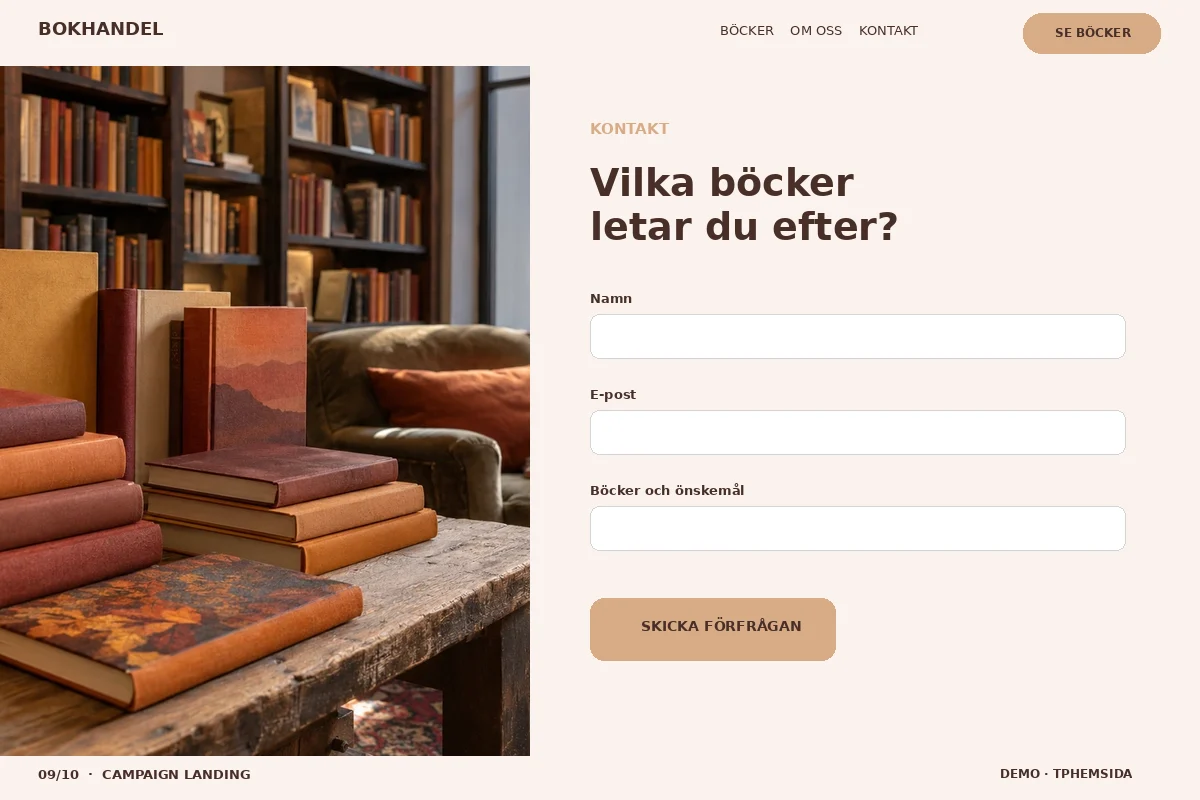 Campaign Landing – Kontakt för bokhandel
