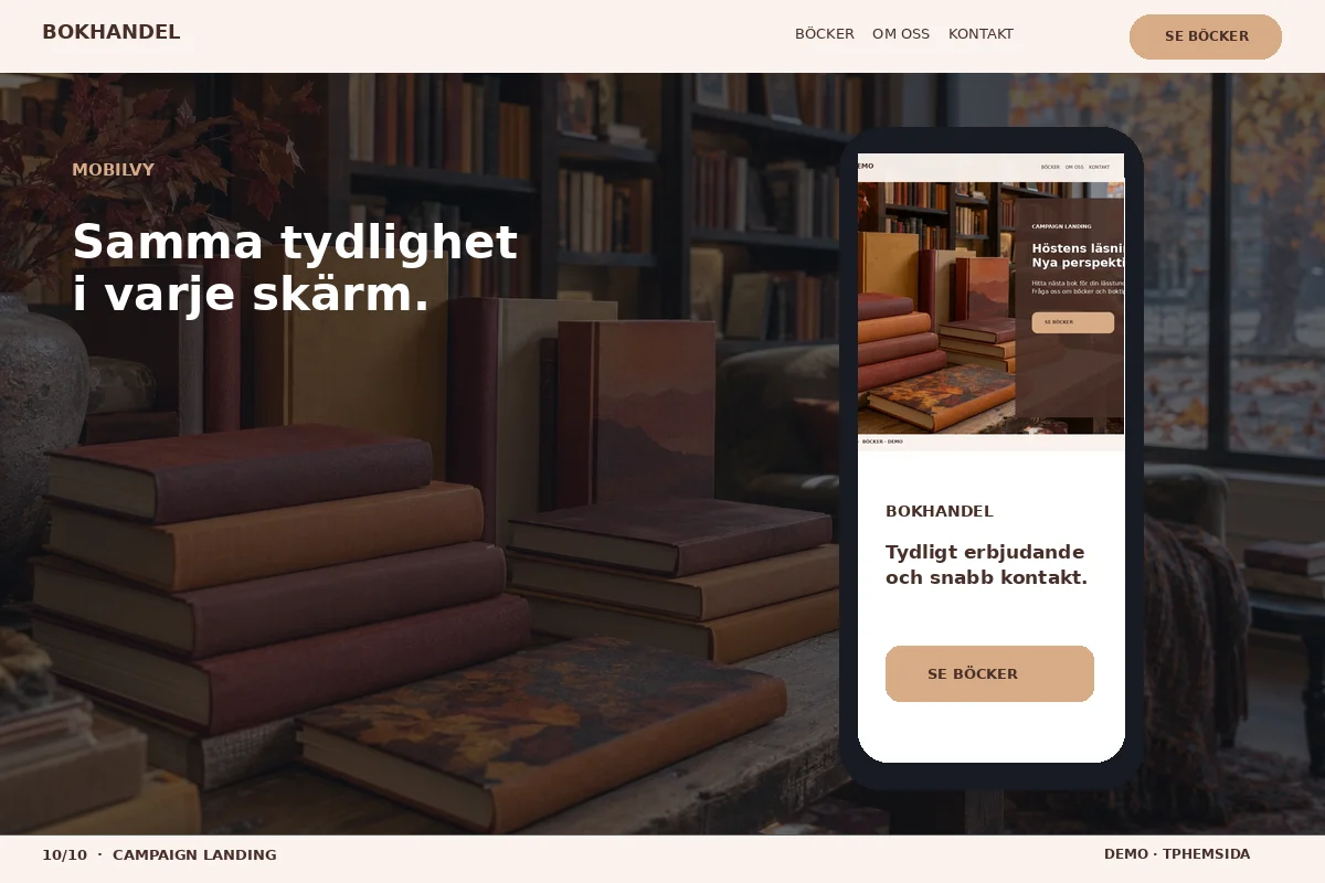 Campaign Landing – Mobilvy för bokhandel