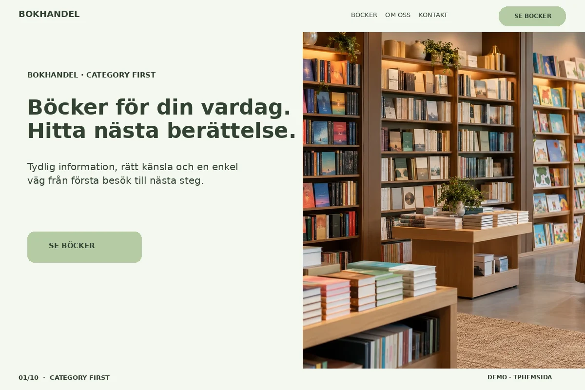 Category First – Startsida för bokhandel