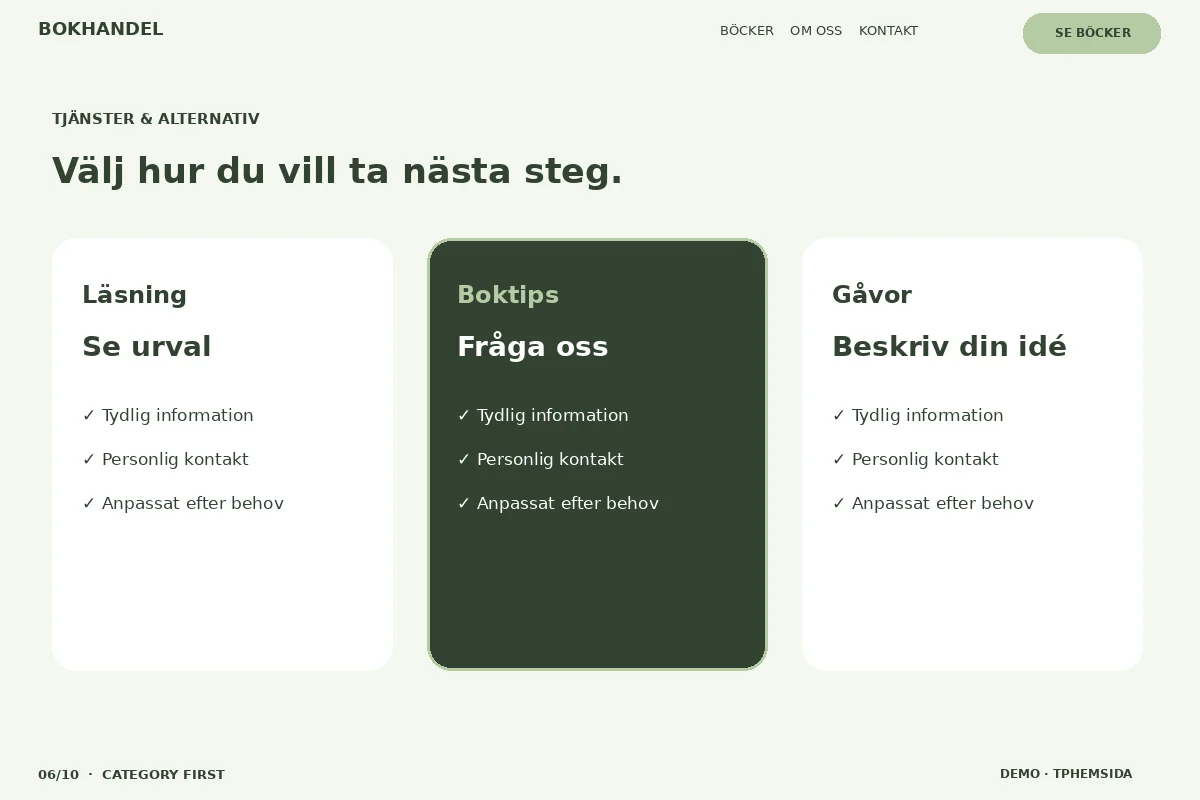 Category First – Välj & fråga för bokhandel