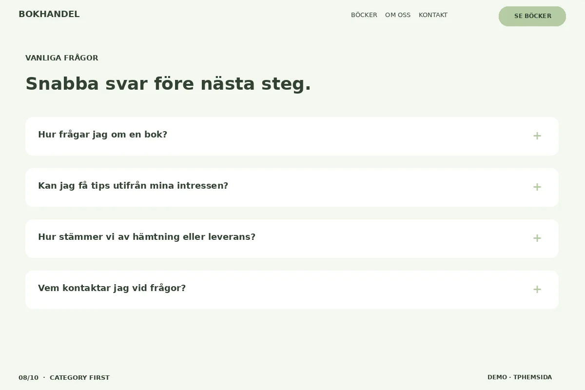 Category First – Vanliga frågor för bokhandel