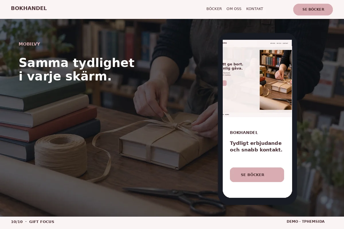 Gift Focus – Mobilvy för bokhandel
