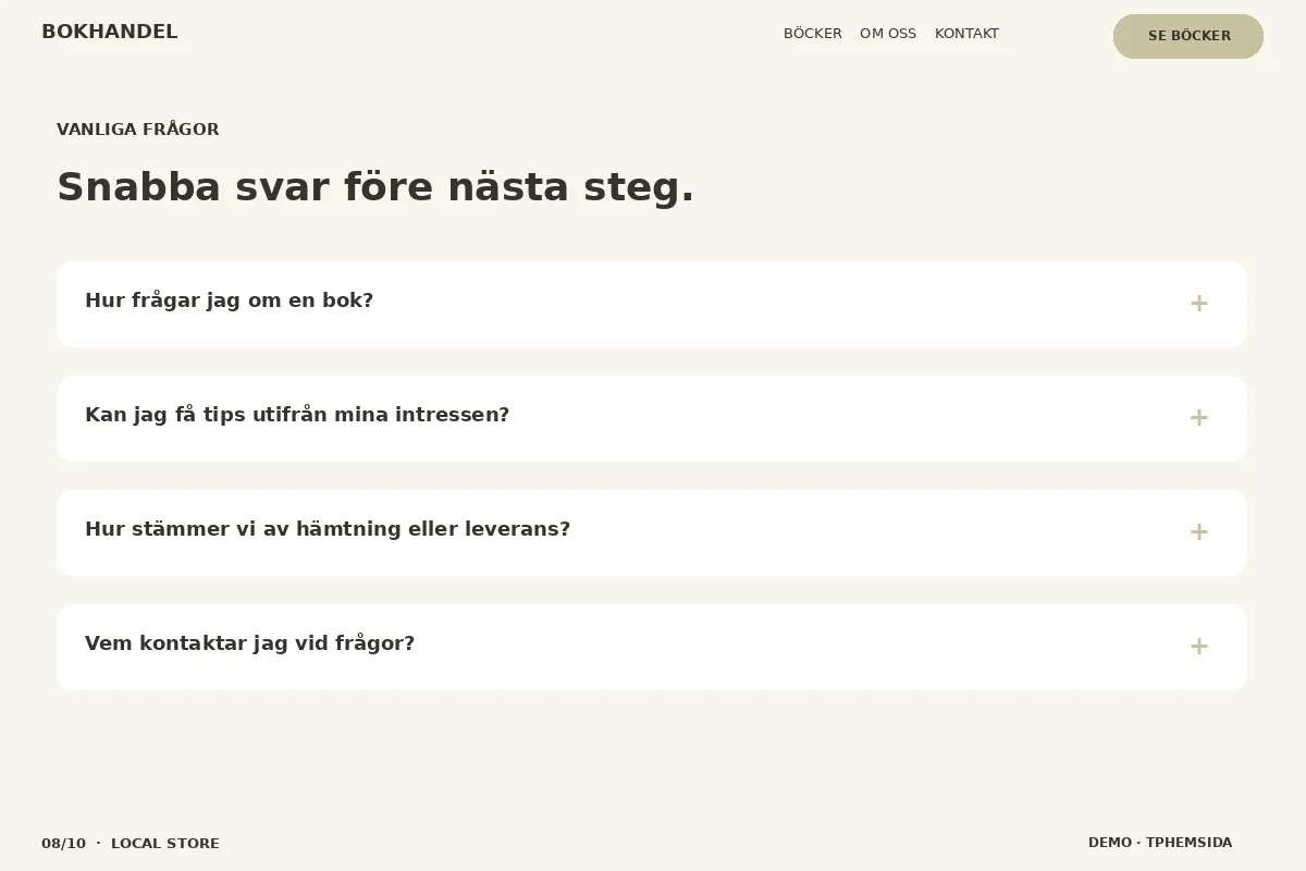 Local Store – Vanliga frågor för bokhandel