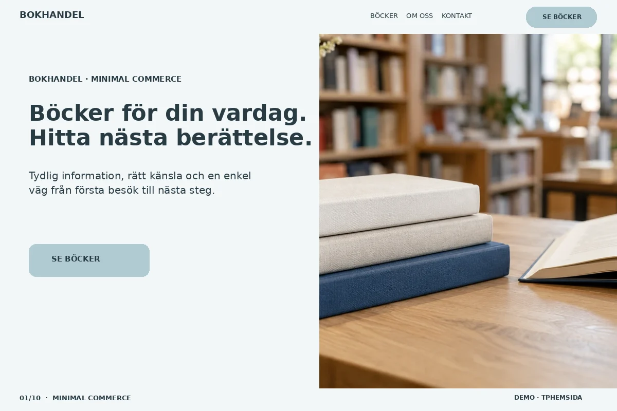 Minimal Commerce – Startsida för bokhandel