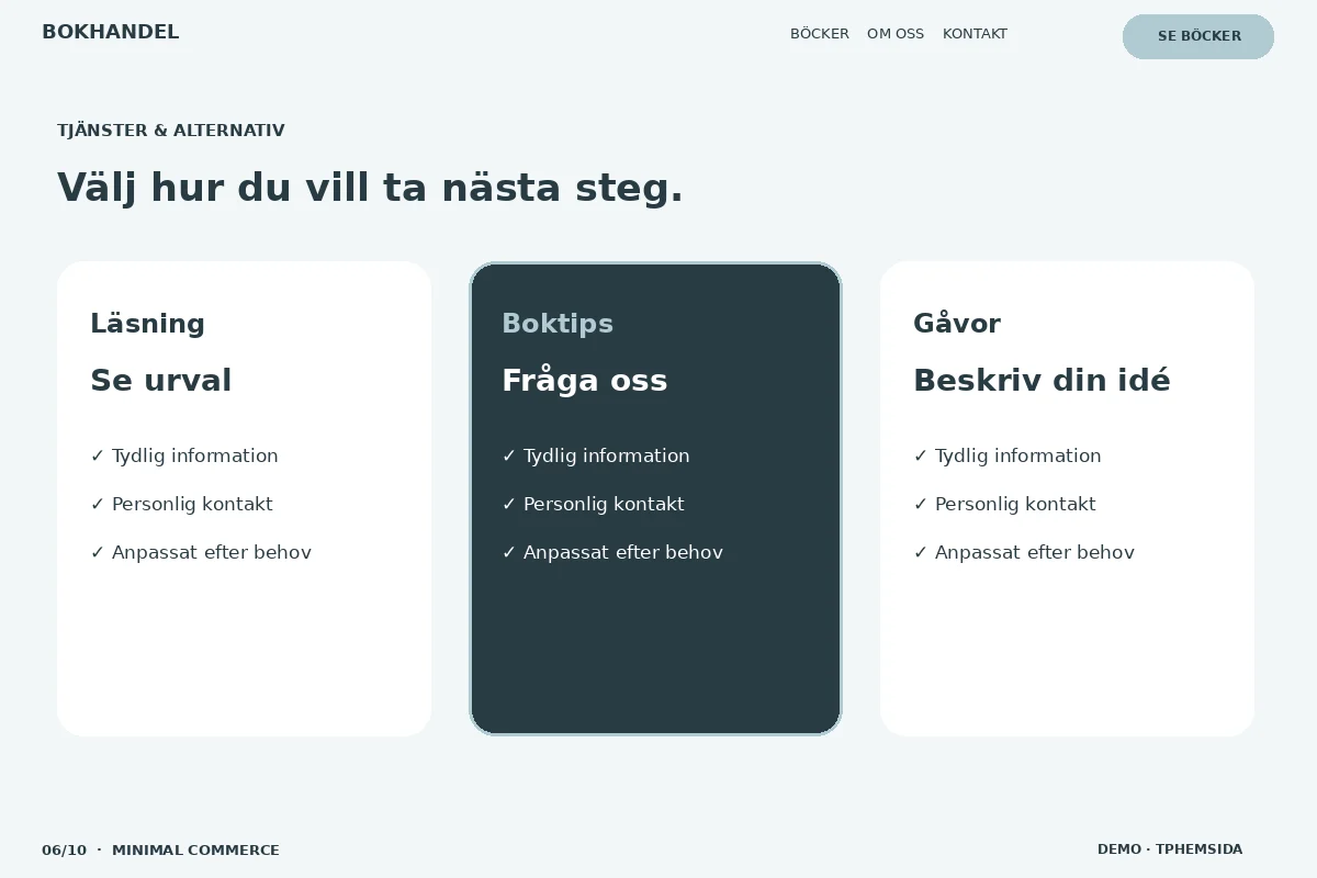Minimal Commerce – Välj & fråga för bokhandel