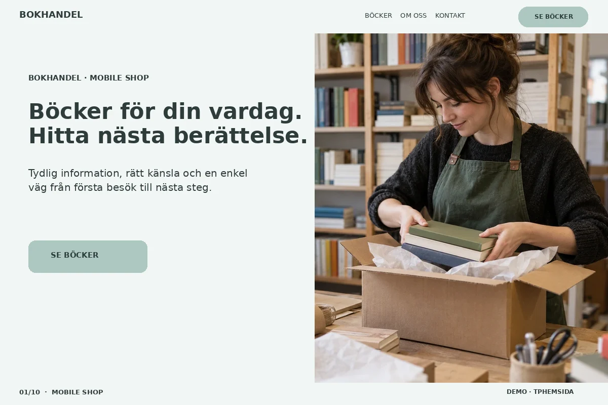 Mobile Shop – Startsida för bokhandel