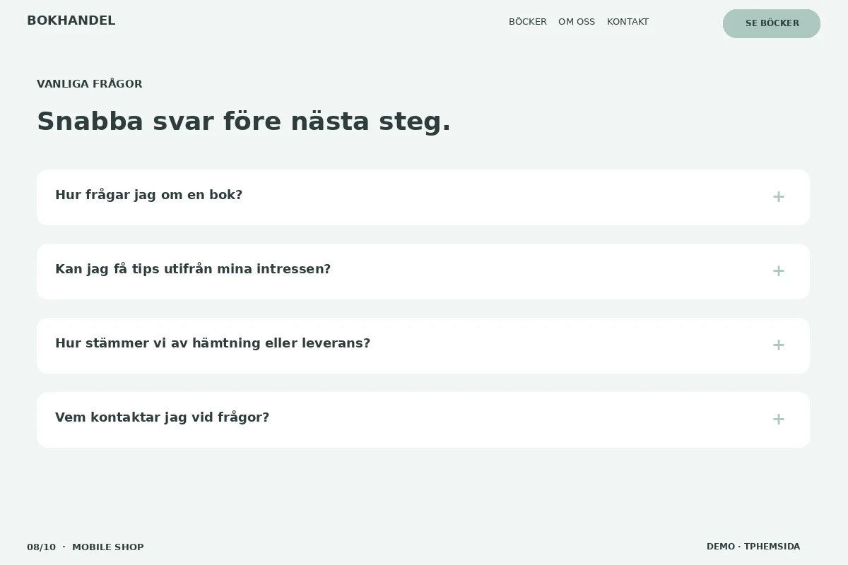 Mobile Shop – Vanliga frågor för bokhandel