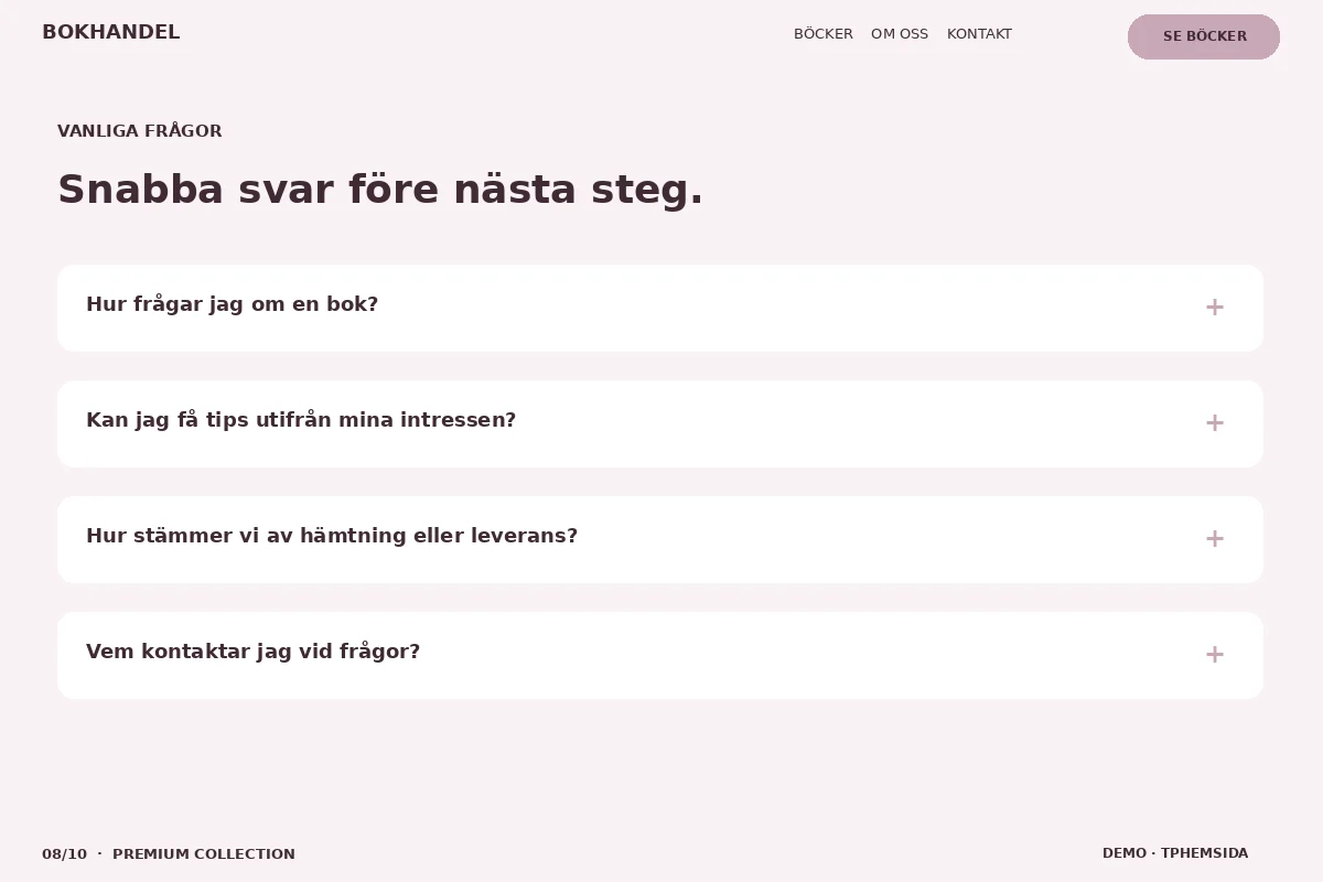 Premium Collection – Vanliga frågor för bokhandel