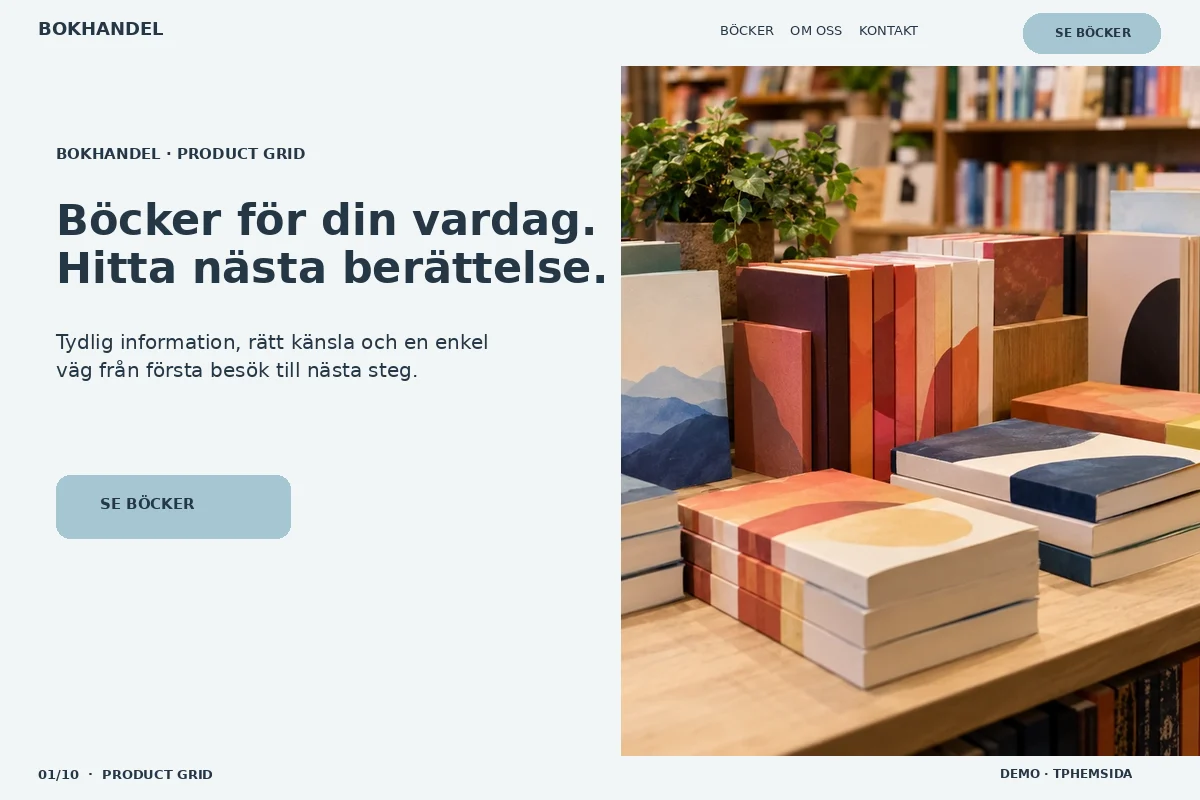 Product Grid – Startsida för bokhandel